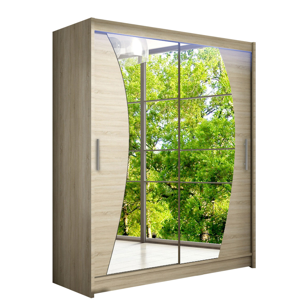 Szafa z drzwiami przesuwnymi Westa X z oświetleniem RGB, Dąb Sonoma / Lustro