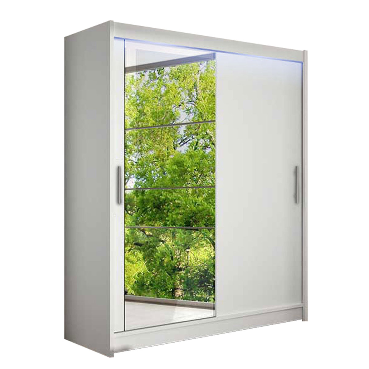 Szafa z drzwiami przesuwnymi Westa VI z oświetleniem RGB, Biały / Lustro