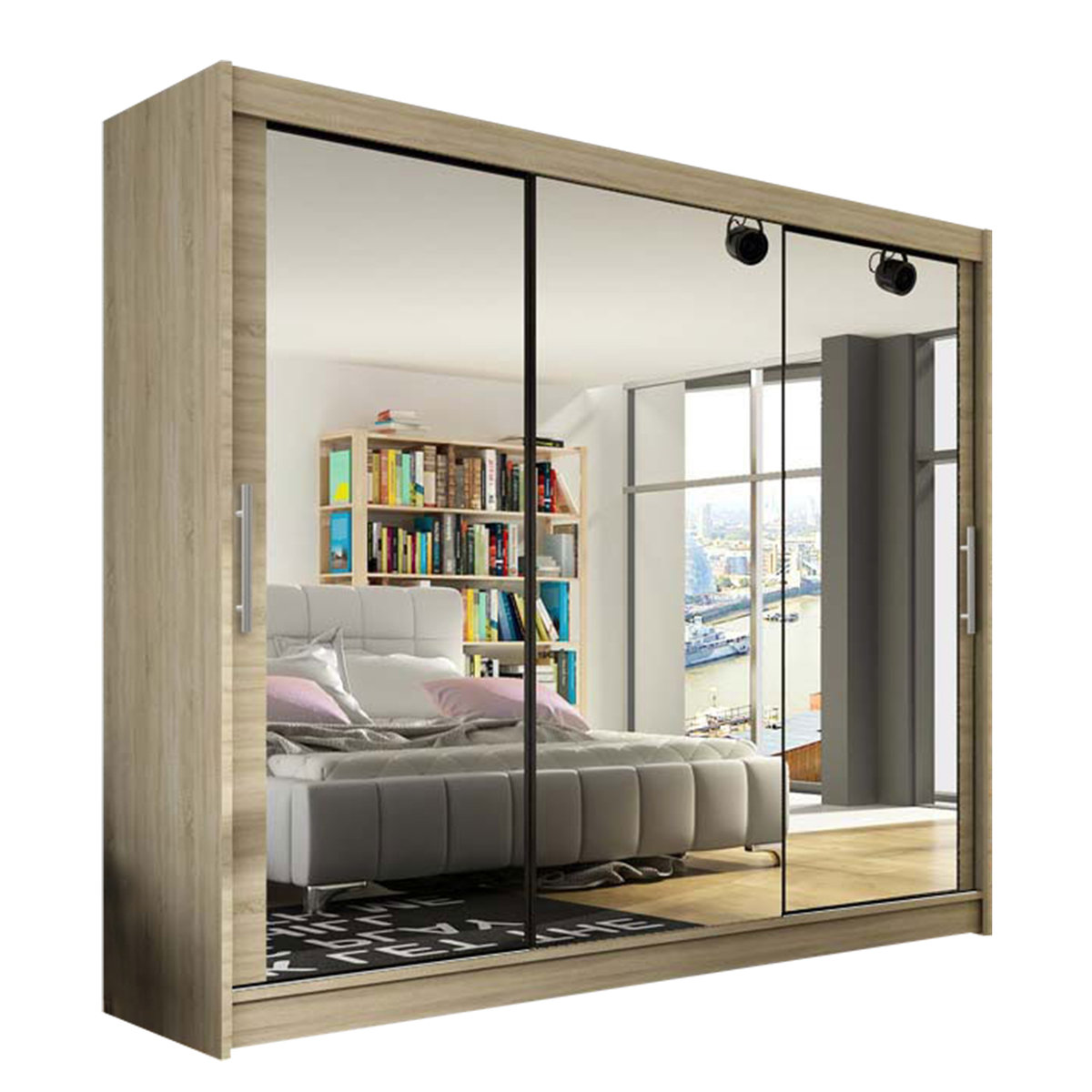 Szafa z drzwiami przesuwnymi Aston III, Dąb Sonoma / Lustro