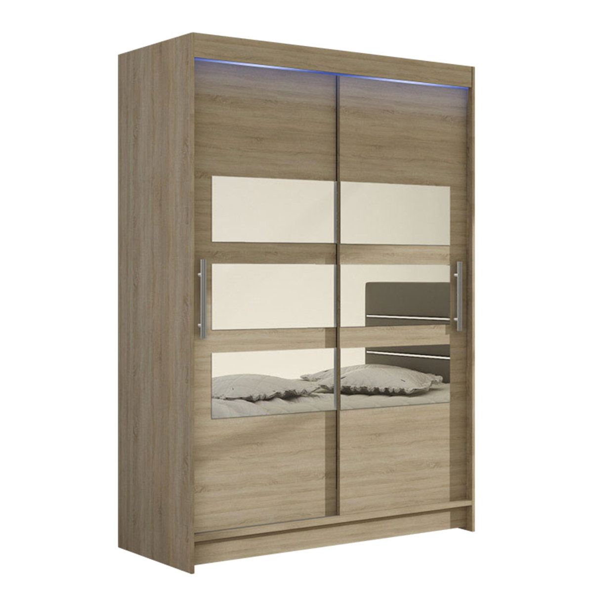 Szafa z drzwiami przesuwnymi Aldo V z oświetleniem RGB, Dąb Sonoma / Lustro