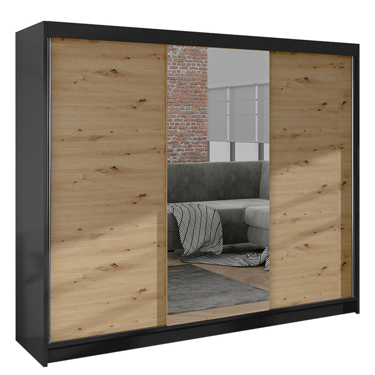 Szafa z drzwiami przesuwnymi Derby I, Czarny / Dąb Artisan
