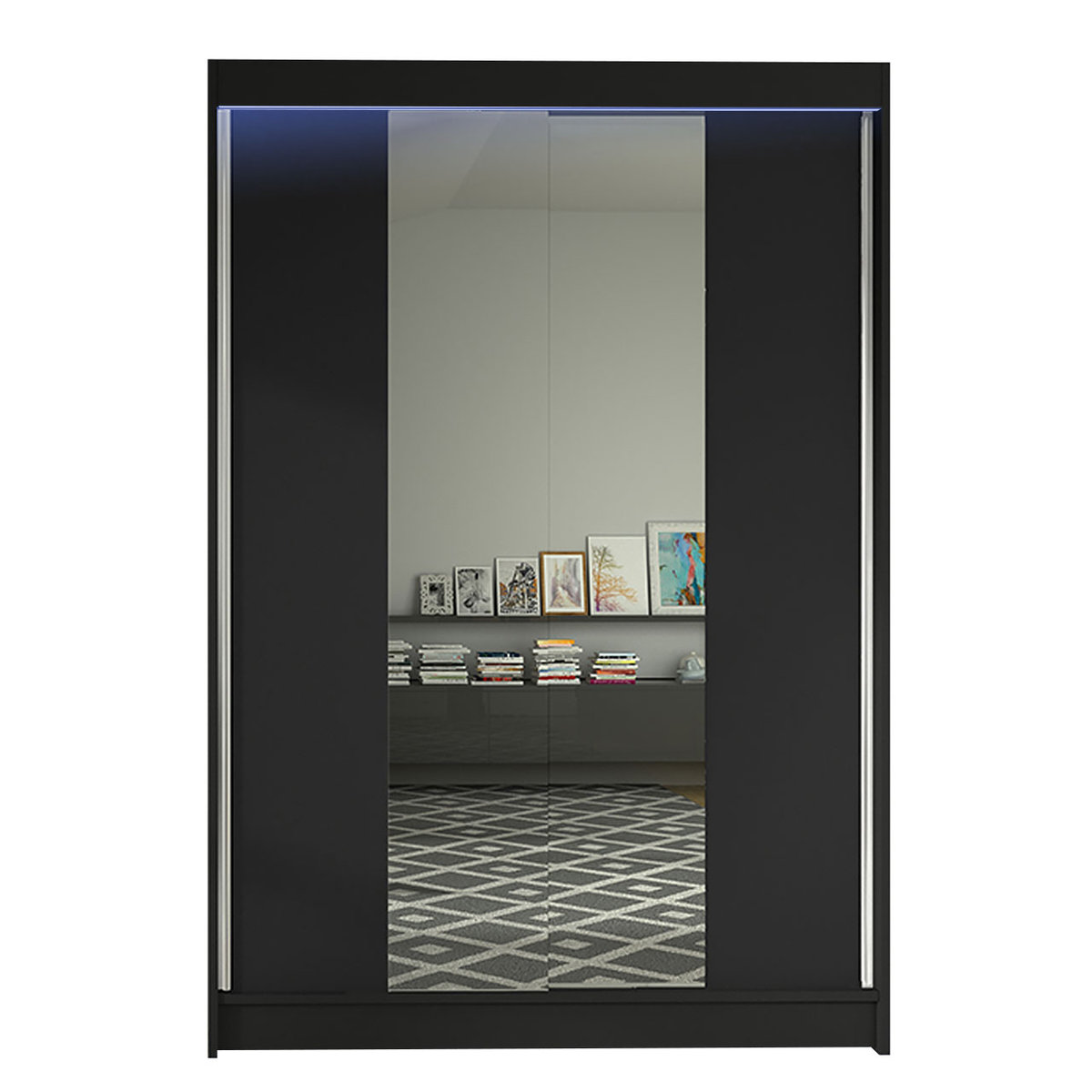 Szafa z drzwiami przesuwnymi Lino II z oświetleniem RGB, Czarny