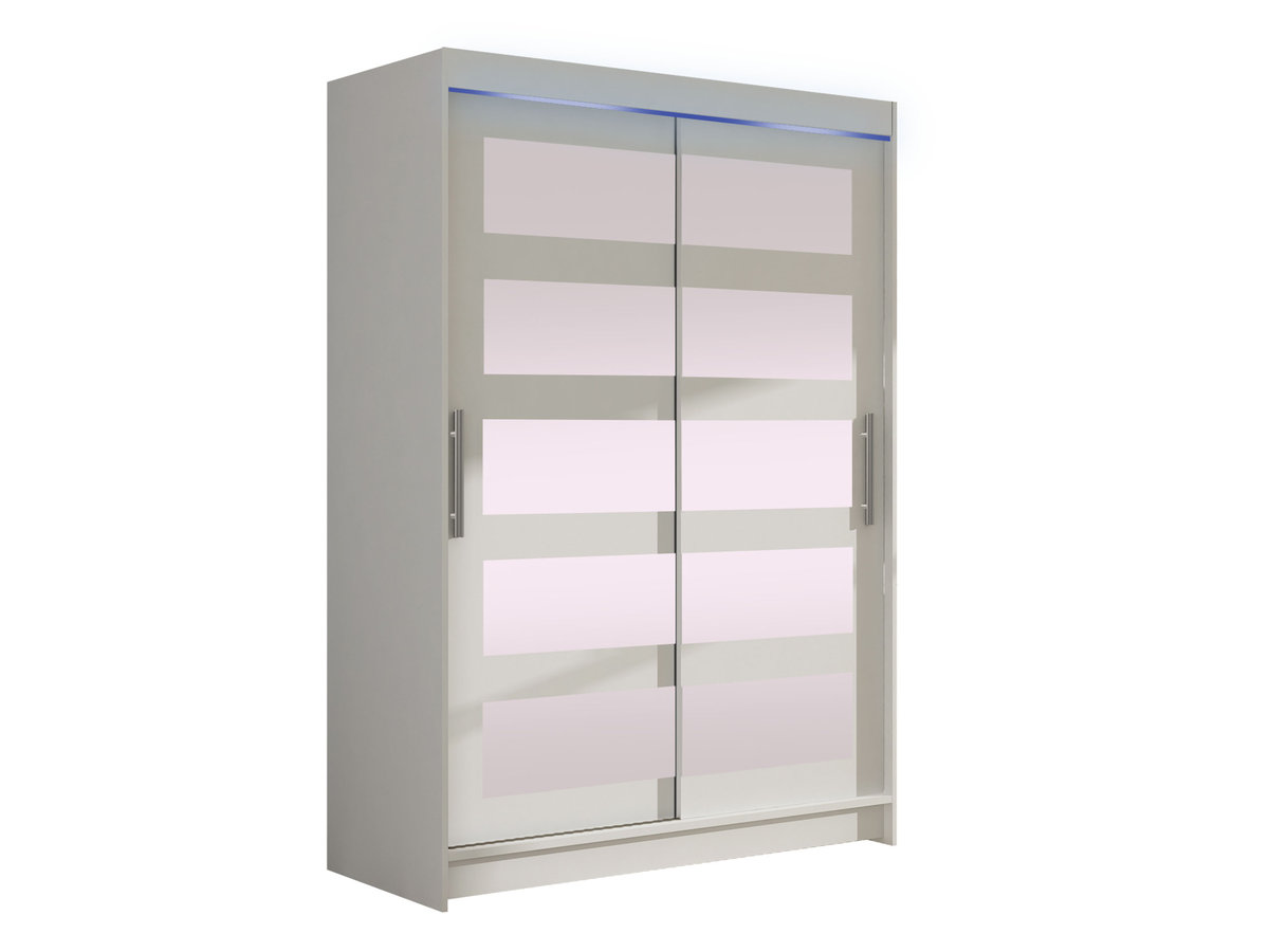 Szafa z drzwiami przesuwnymi Aldo IV z oświetleniem RGB, Biały / Lustro