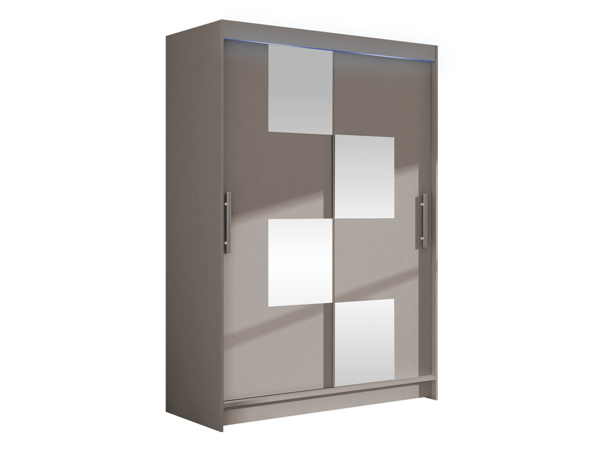 Szafa z drzwiami przesuwnymi Aldo III z oświetleniem RGB, Kaszmir / Lustro
