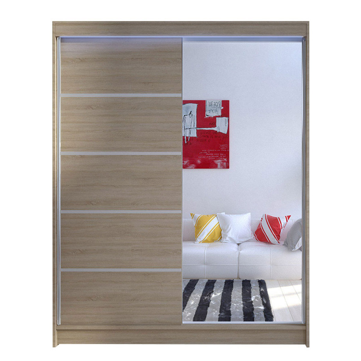 Szafa z drzwiami przesuwnymi Camino III z oświetleniem RGB, Dąb Sonoma