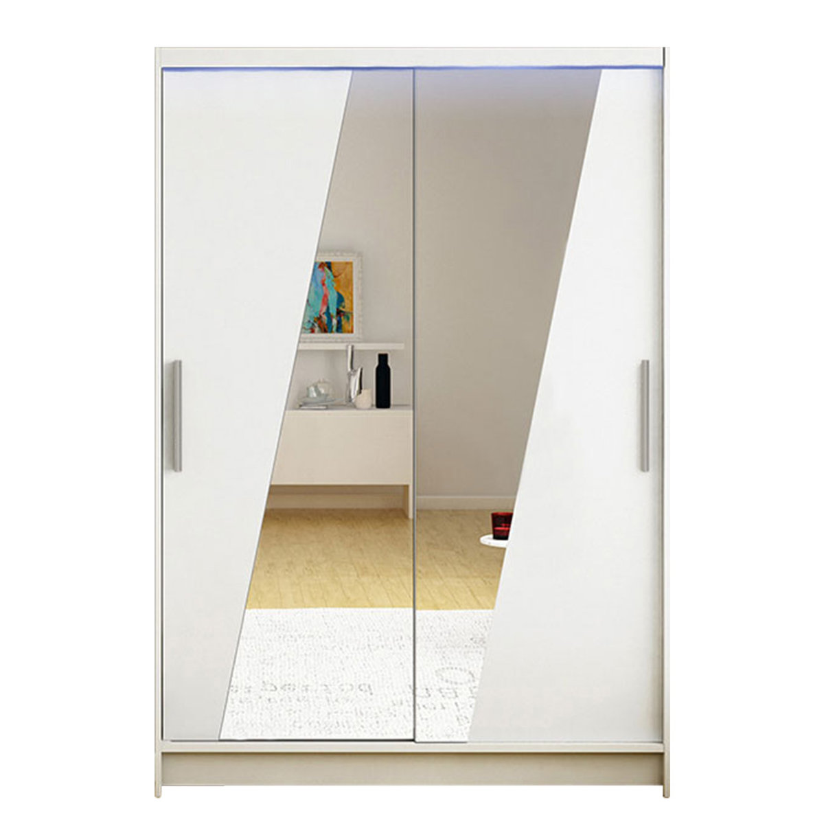 Szafa z drzwiami przesuwnymi Aldo VIII z oświetleniem RGB, Biały / Lustro