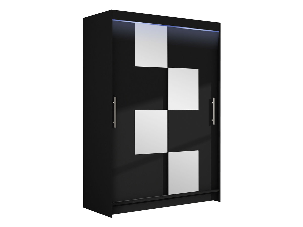 Szafa z drzwiami przesuwnymi Aldo III z oświetleniem RGB, Czarny / Lustro