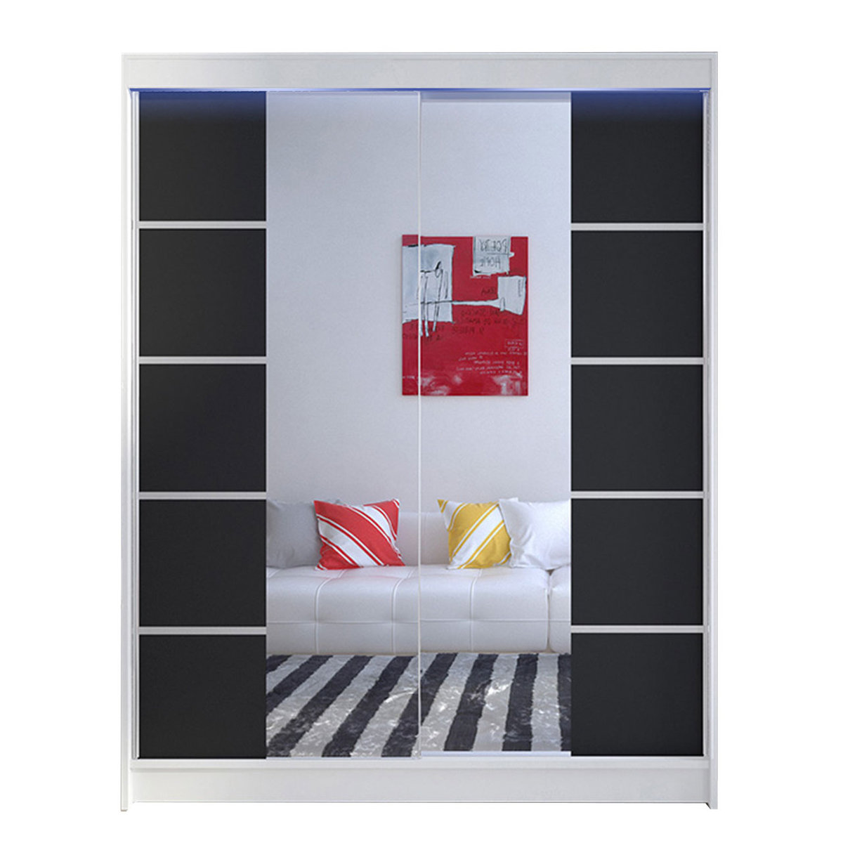 Szafa z drzwiami przesuwnymi Camino V z oświetleniem RGB, Biały / Czarny