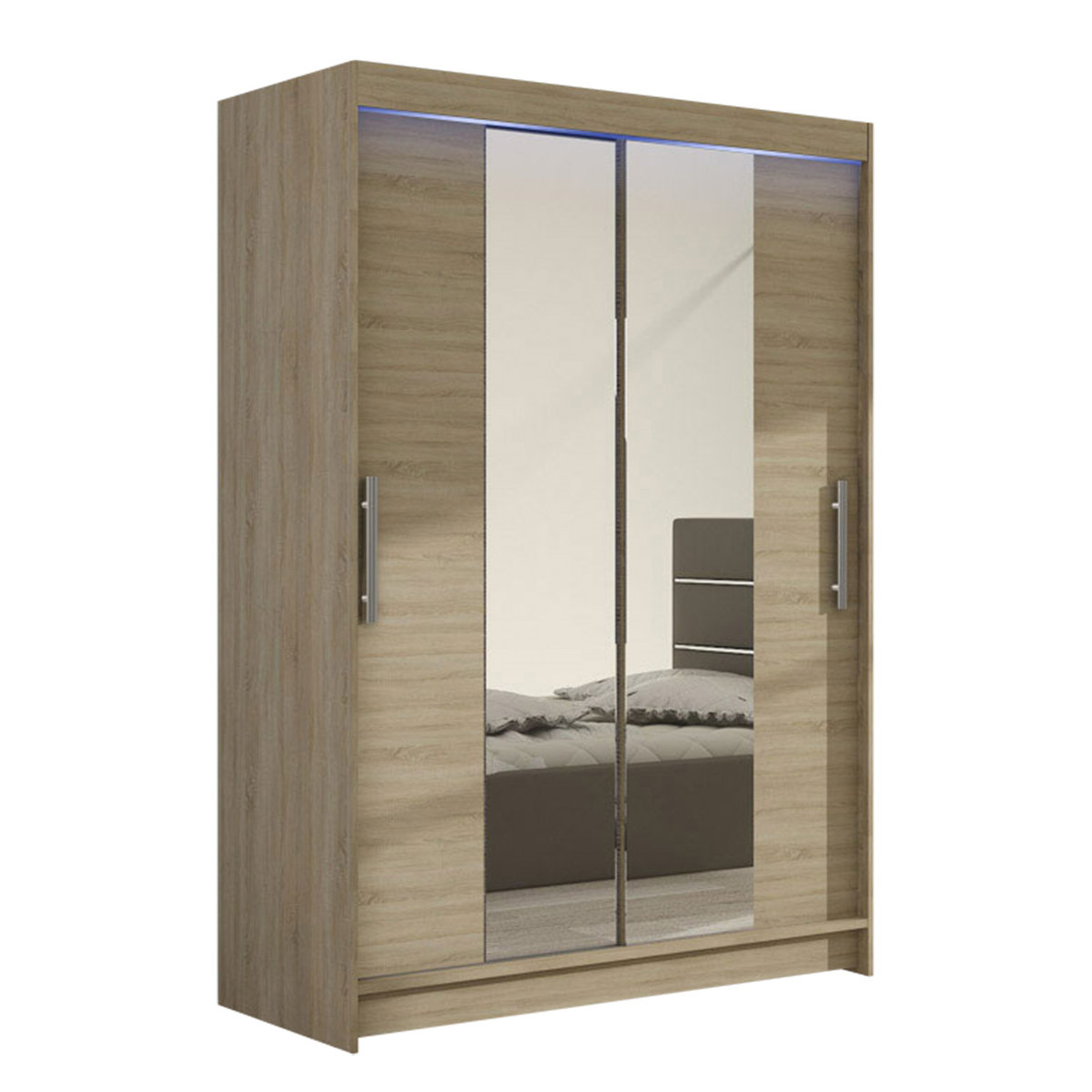 Szafa z drzwiami przesuwnymi Aldo II z oświetleniem RGB, Dąb Sonoma / Lustro