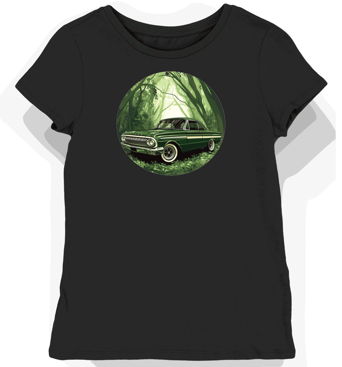 Koszulka damska czarna z Klasycznym Samochodem w Mgiełce L