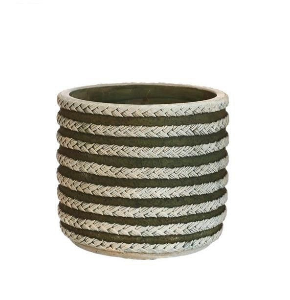 Osłonka doniczka betonowa oliwkowa do ogrodu boho