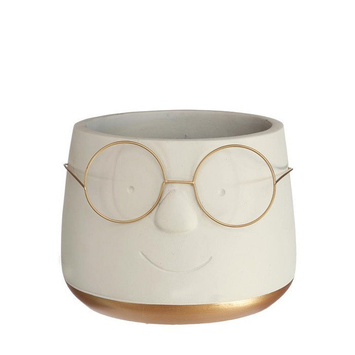 Osłonka doniczka ceramiczna okulary matowa kremowa