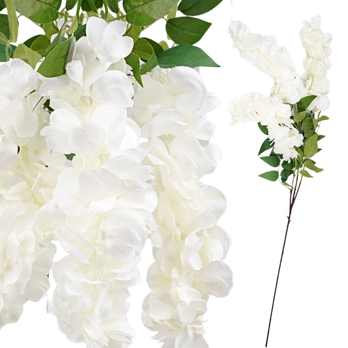 GLICYNIA BIAŁA XXL 100 cm SZTUCZNA GAŁĄZKA OZDOBNA WISTERIA KWIATY ZWIS