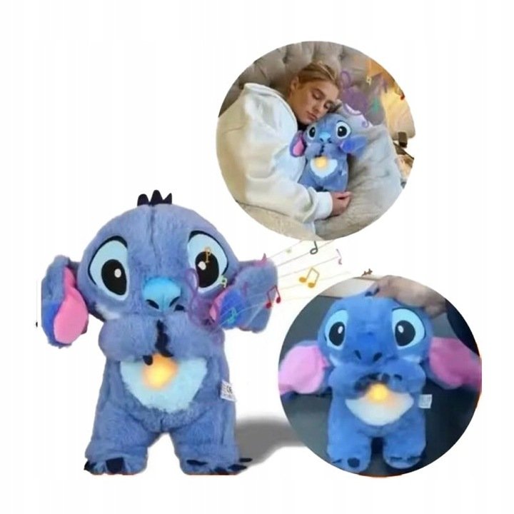 MASKOTKA PLUSZAK STItCH USPOKAJACZ Zabawka szumiąca ODDYCHAJĄCA uspokajacz 32 cm