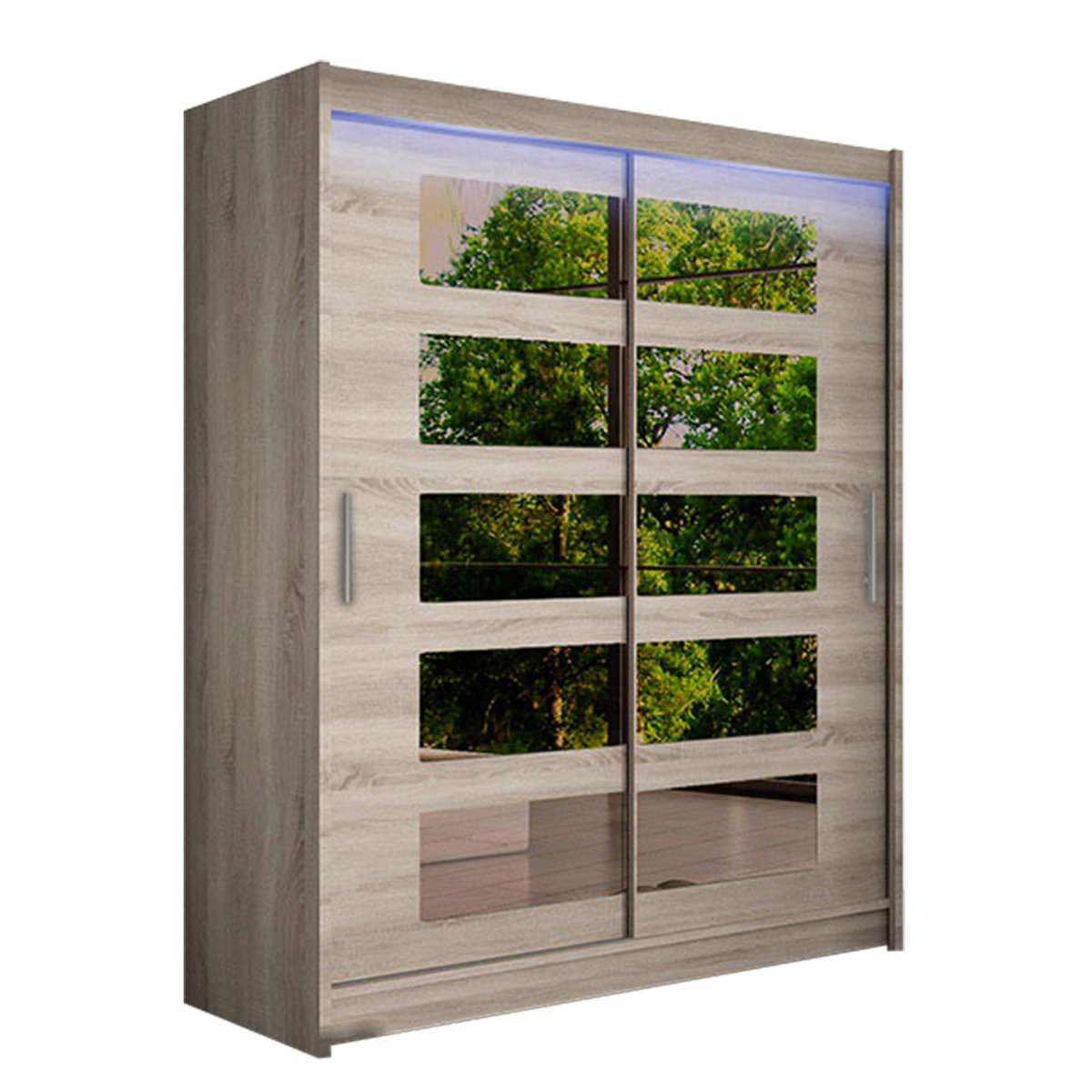 Szafa z drzwiami przesuwnymi Westa V z oświetleniem RGB, Trufel / Lustro