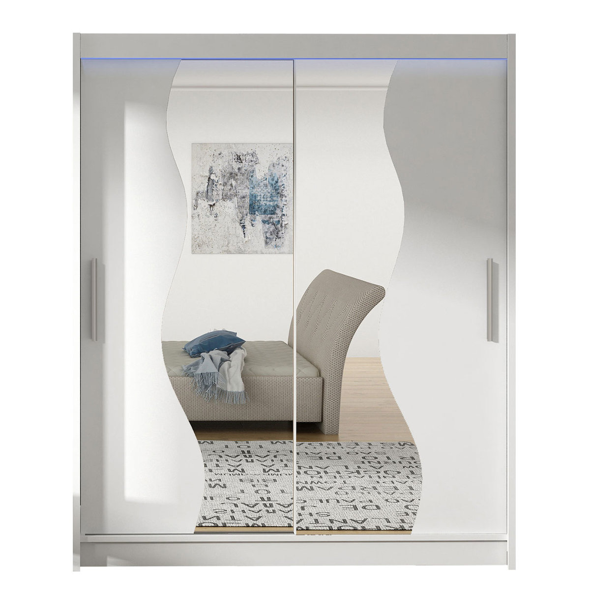 Szafa z drzwiami przesuwnymi Westa S z oświetleniem RGB, Biały / Lustro