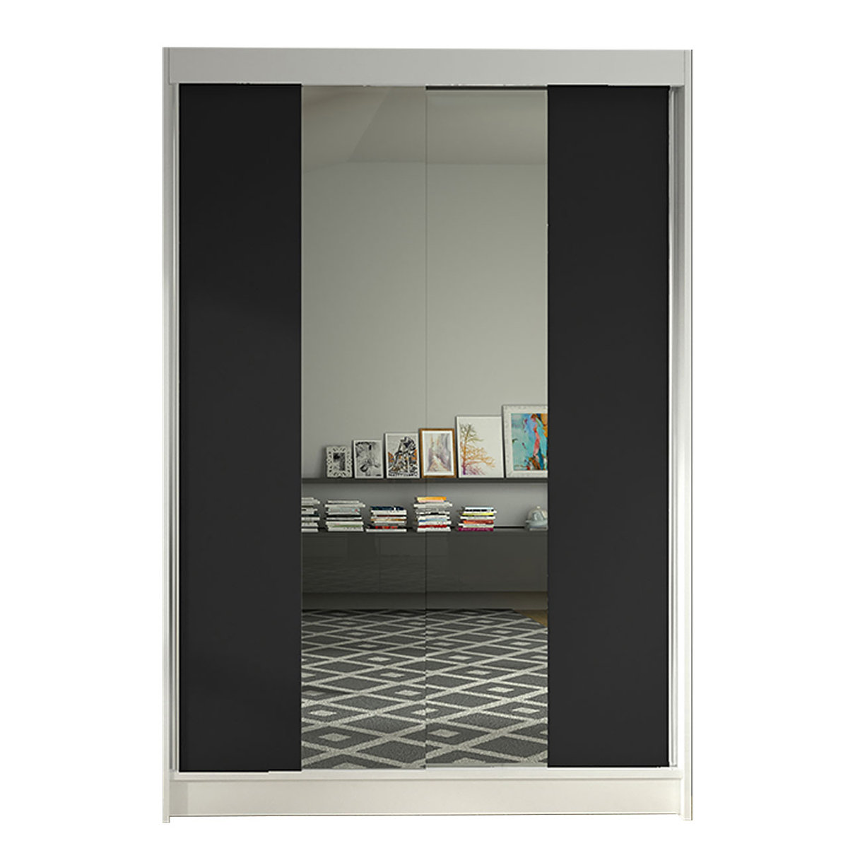 Szafa z drzwiami przesuwnymi Lino II, Biały / Czarny