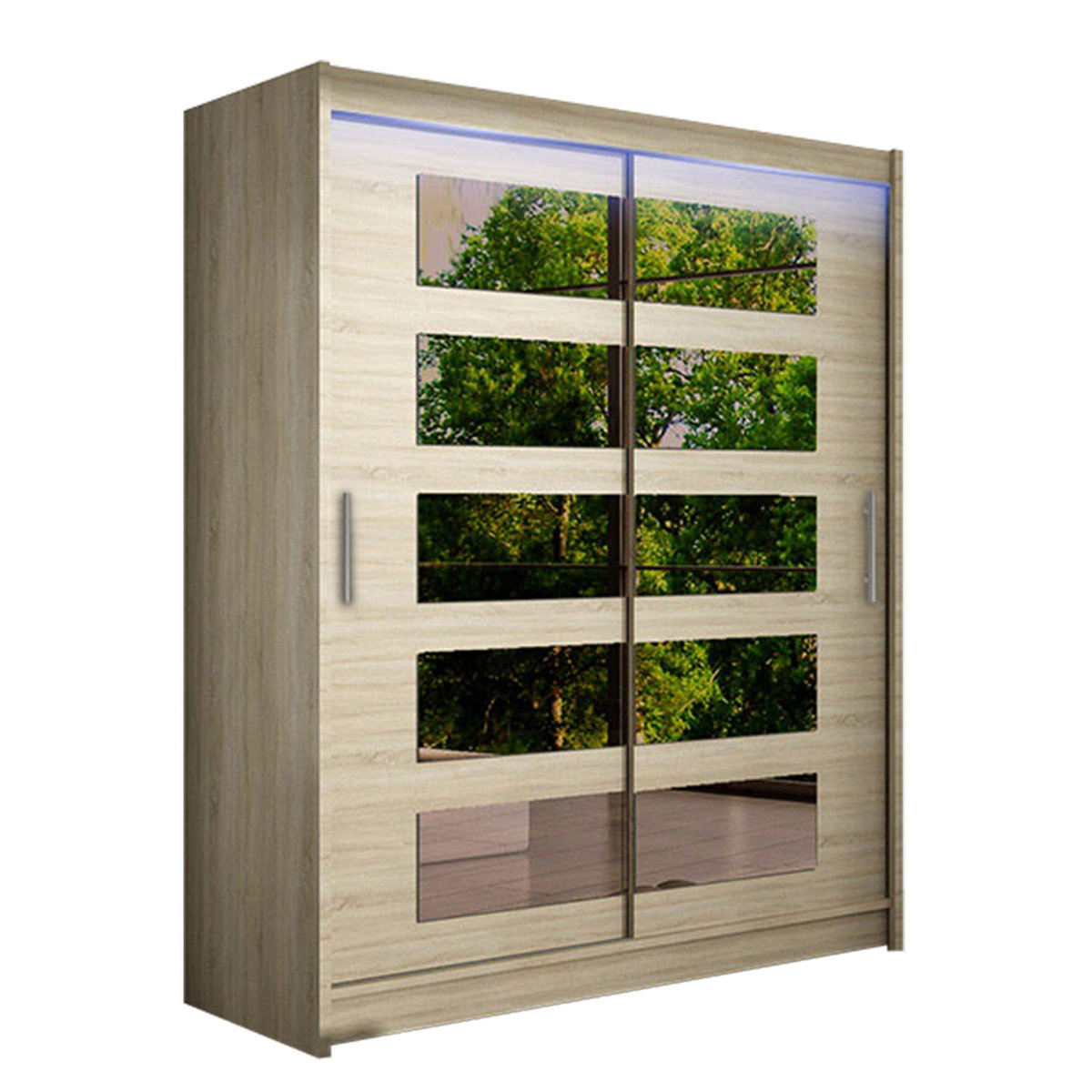 Szafa z drzwiami przesuwnymi Westa V z oświetleniem RGB, Dąb Sonoma / Lustro