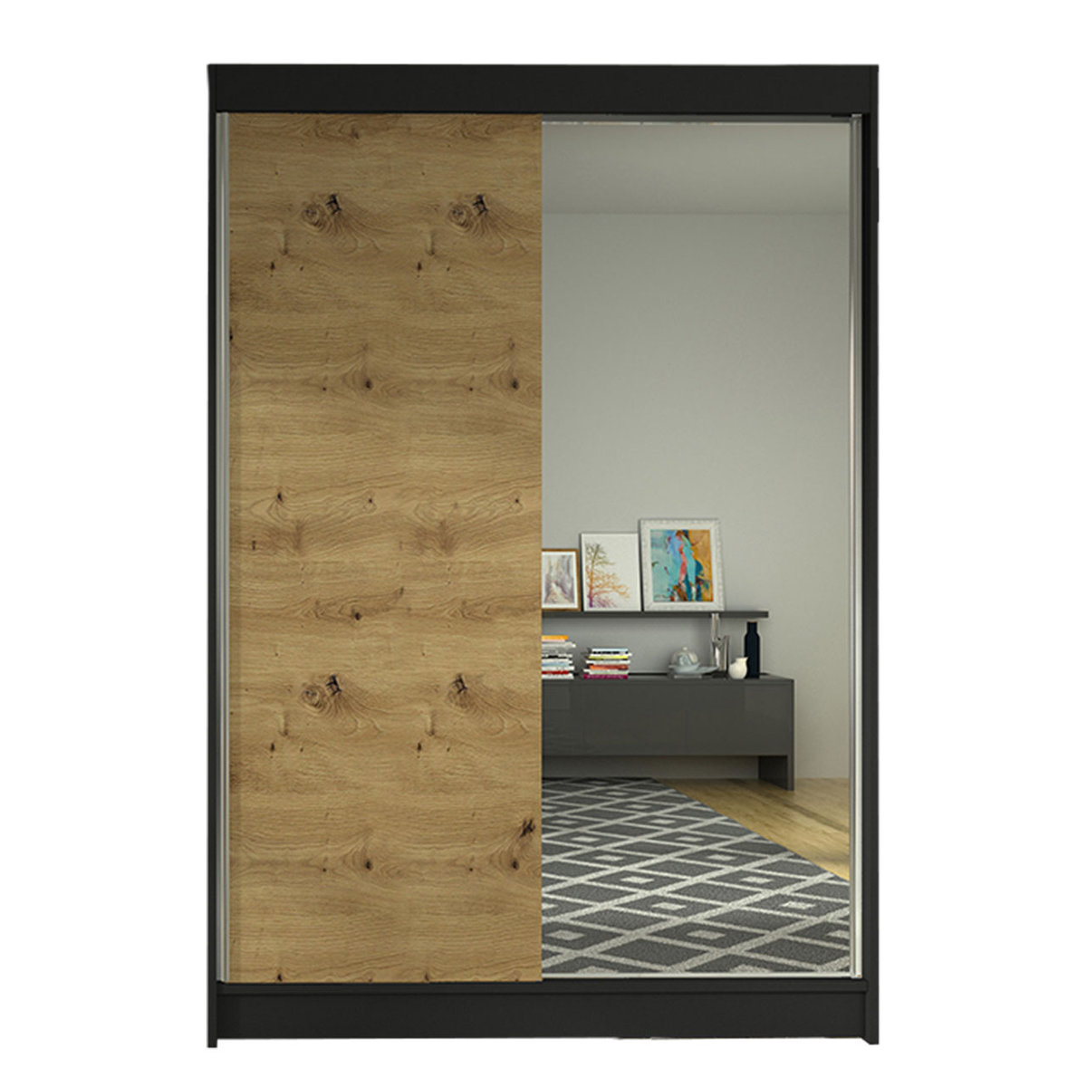 Szafa z drzwiami przesuwnymi Lino I, Czarny / Dąb Artisan