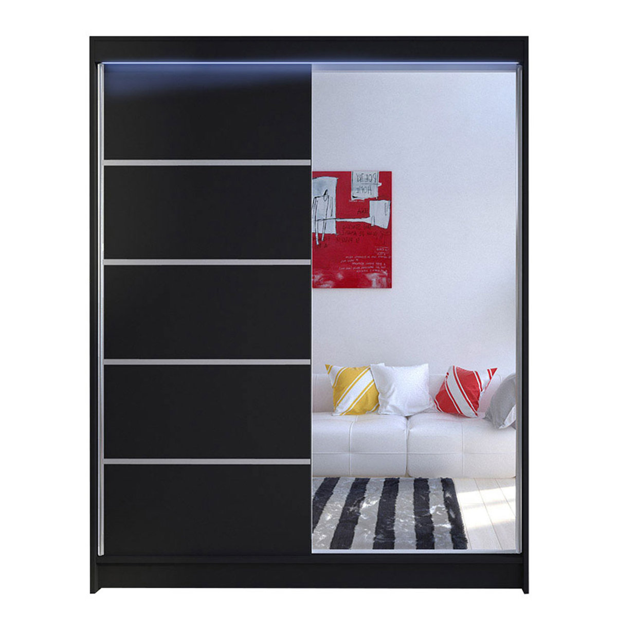 Szafa z drzwiami przesuwnymi Camino III z oświetleniem RGB, Czarny