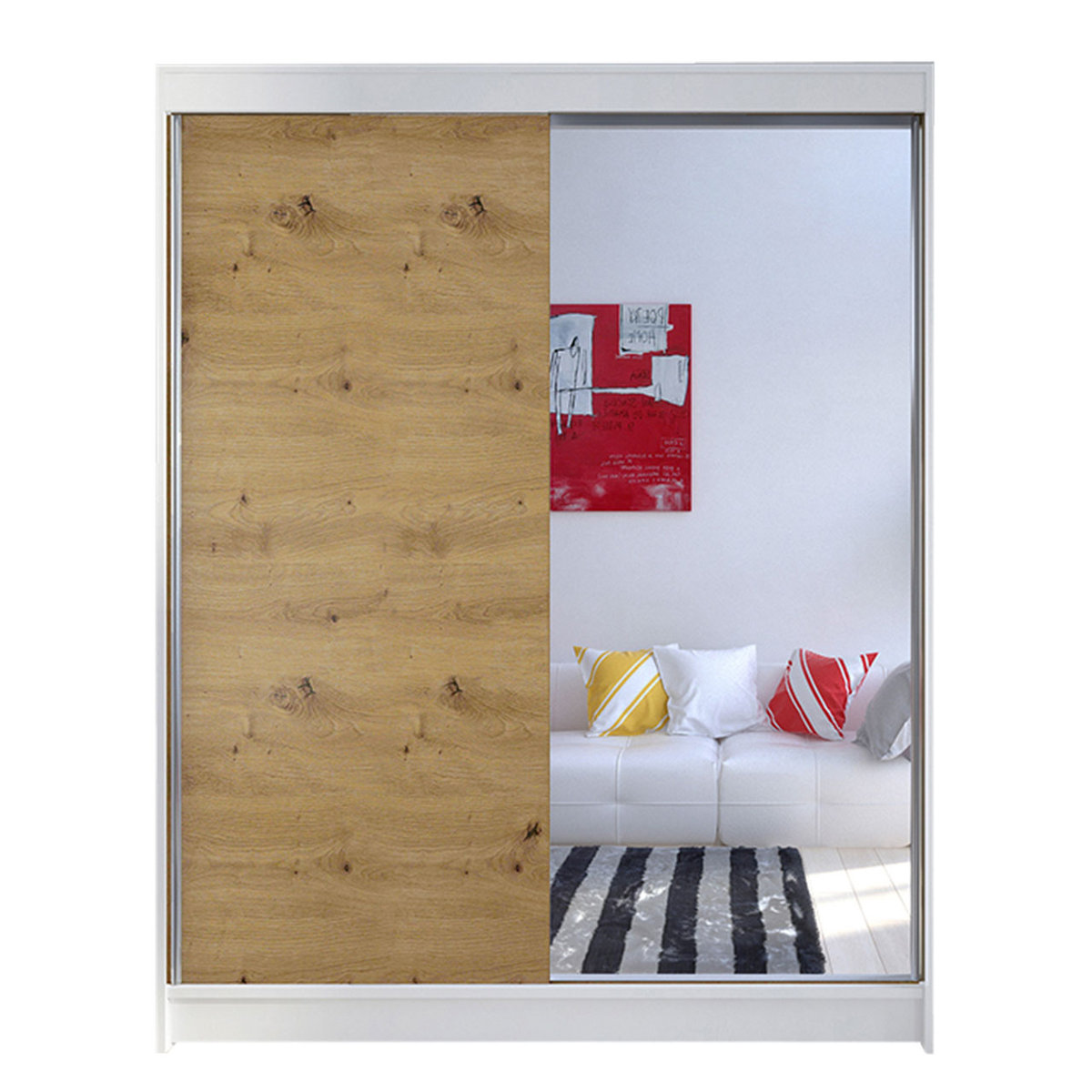 Szafa z drzwiami przesuwnymi Camino I, Biały / Dąb Artisan