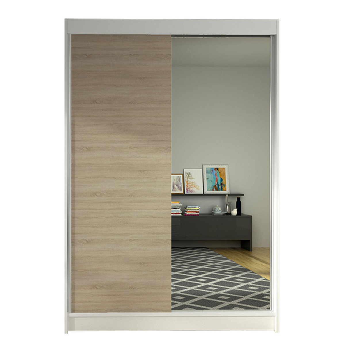 Szafa z drzwiami przesuwnymi Lino I, Biały / Dąb Sonoma