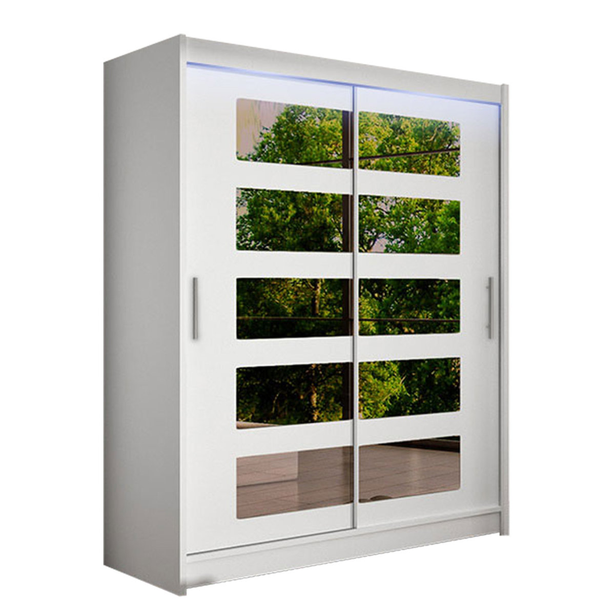 Szafa z drzwiami przesuwnymi Westa V z oświetleniem RGB, Biały / Lustro