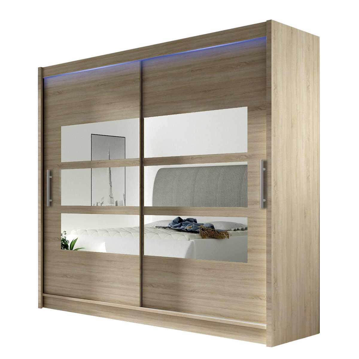 Szafa London III 180 z oświetleniem RGB, Dąb Sonoma / Lustro