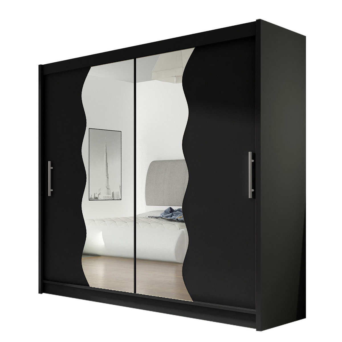 Szafa z drzwiami przesuwnymi London X, Czarny / Lustro