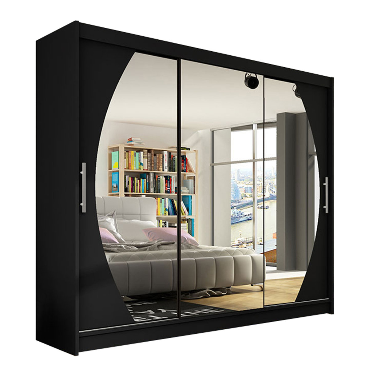 Szafa z drzwiami przesuwnymi Aston V, Czarny / Lustro