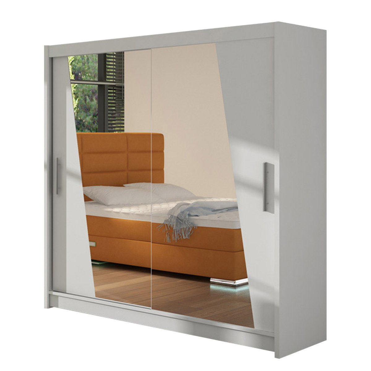 Szafa z drzwiami przesuwnymi London XIV, Biały / Biały + Czarny Lacobel