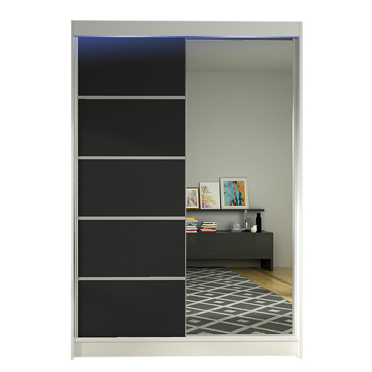 Szafa z drzwiami przesuwnymi Lino III z oświetleniem RGB, Biały / Czarny