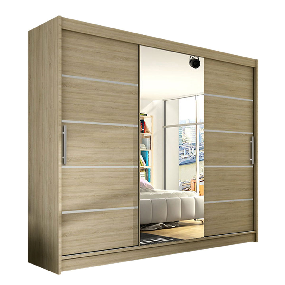 Szafa z drzwiami przesuwnymi Aston VI, Dąb Sonoma / Lustro