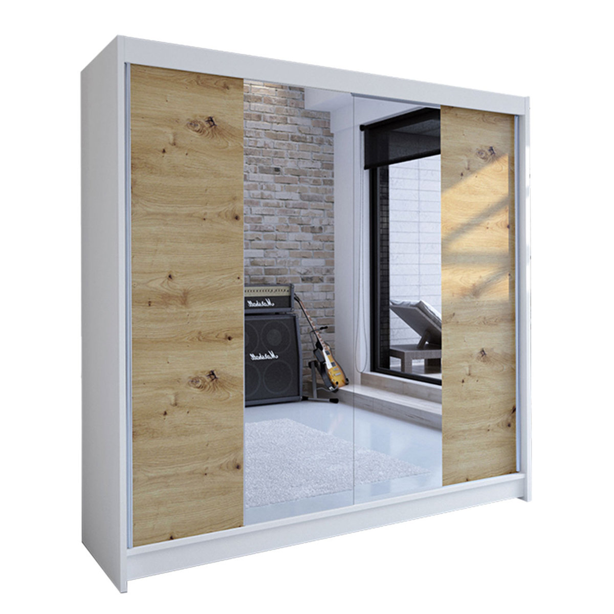 Szafa z drzwiami przesuwnymi Talin II, Biały / Dąb Artisan