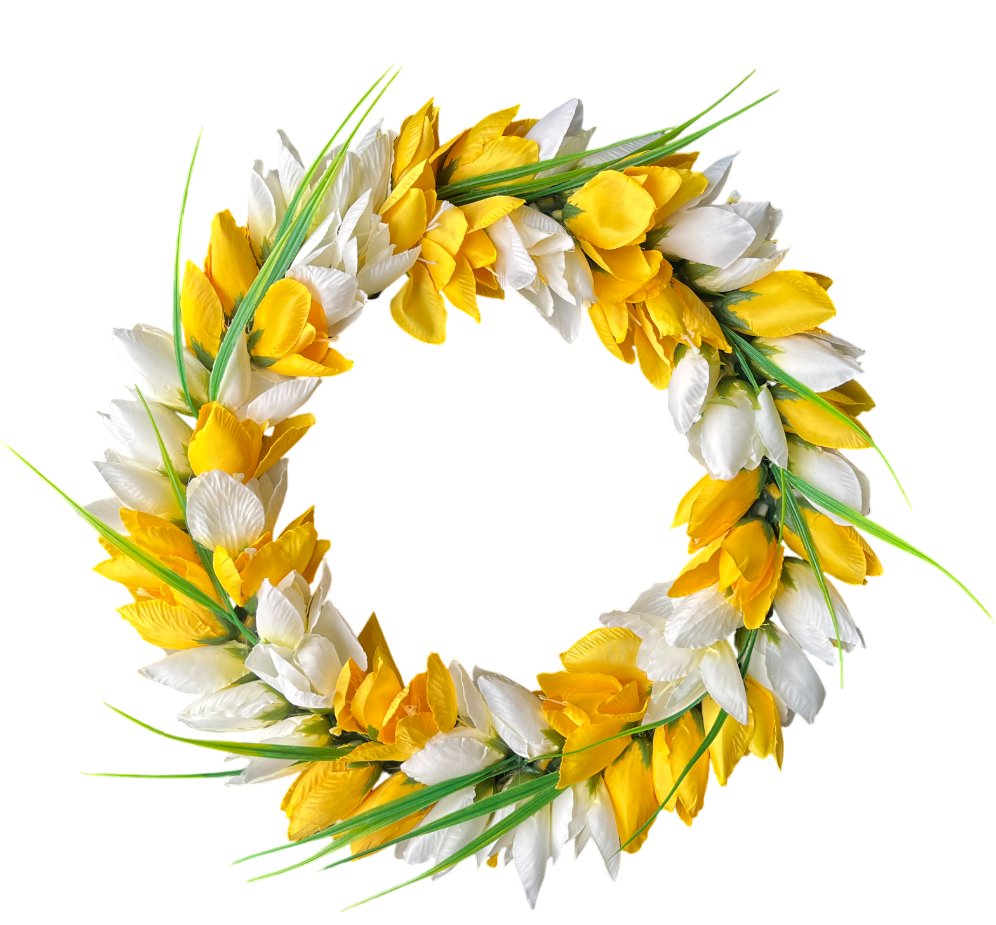 Wiosenny Wianek z Tulipanami Na Drzwi Dekoracja na Wielkanoc Tulipany biało-żółty