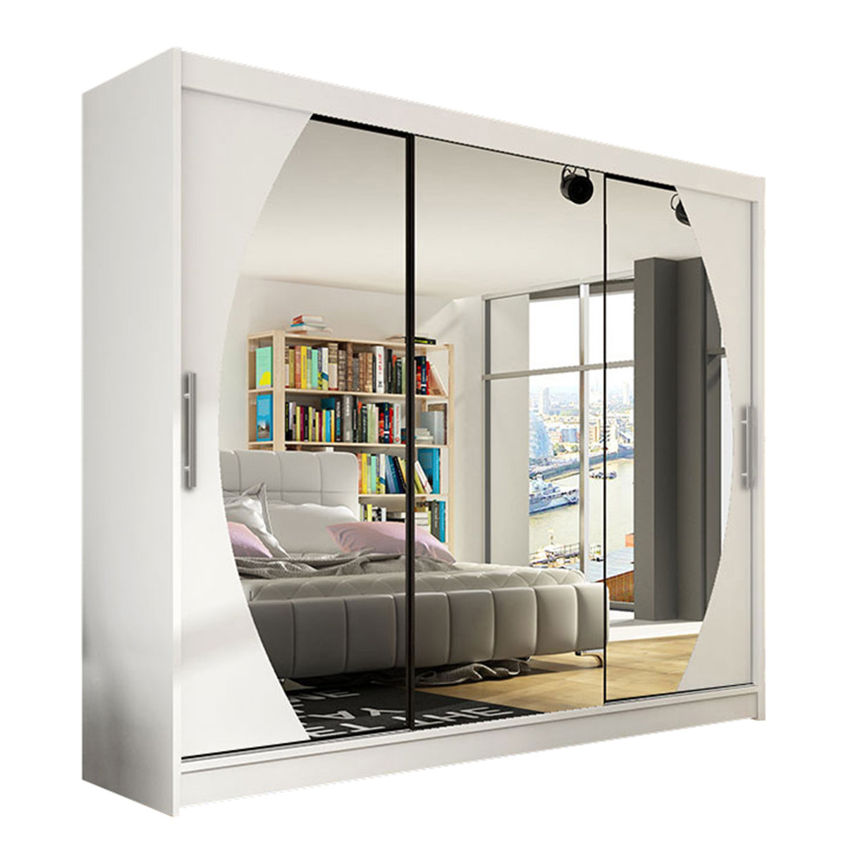 Szafa z drzwiami przesuwnymi Aston V, Biały / Lustro