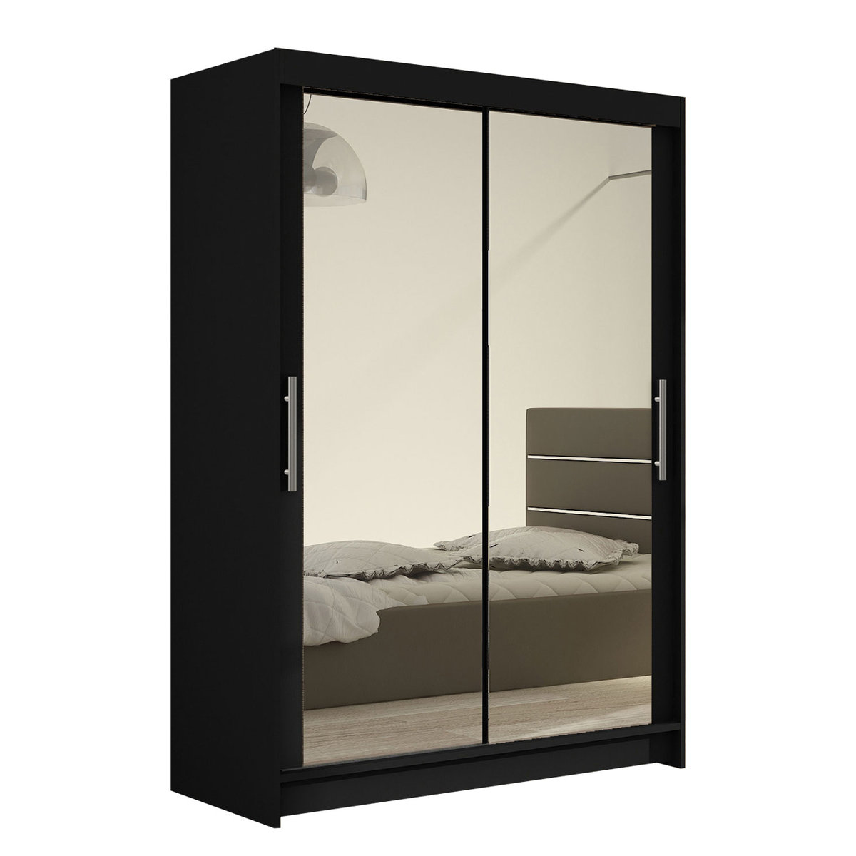 Szafa z drzwiami przesuwnymi Aldo VII, Czarny / Lustro