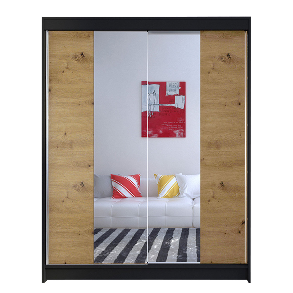 Szafa z drzwiami przesuwnymi Camino II, Czarny / Dąb Artisan