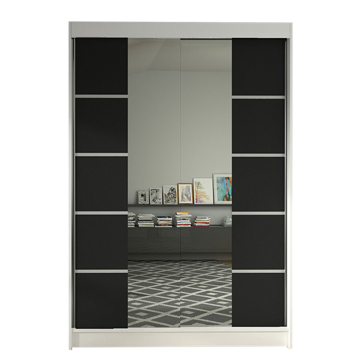 Szafa z drzwiami przesuwnymi Lino V, Biały / Czarny