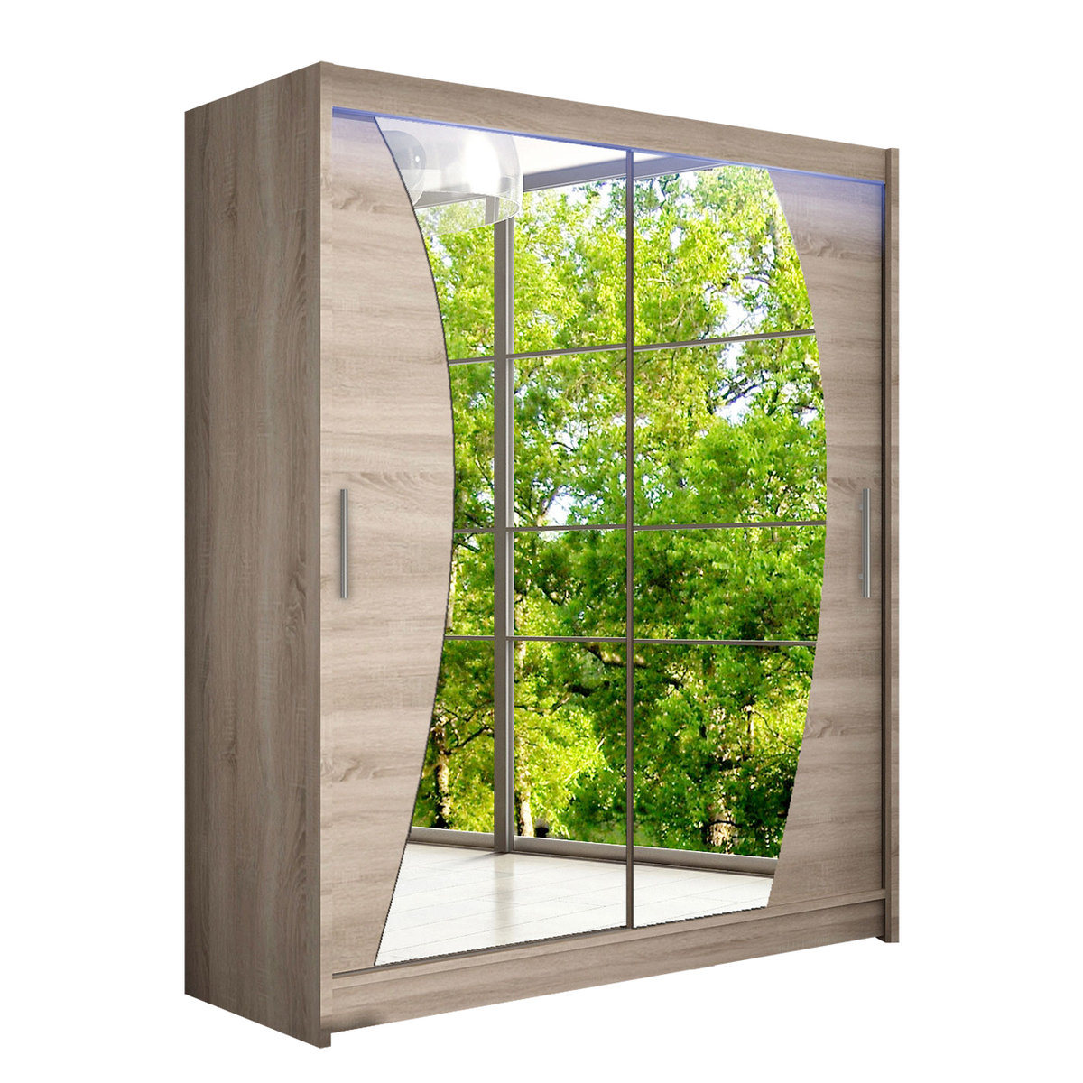 Szafa z drzwiami przesuwnymi Westa X z oświetleniem RGB, Trufel / Lustro