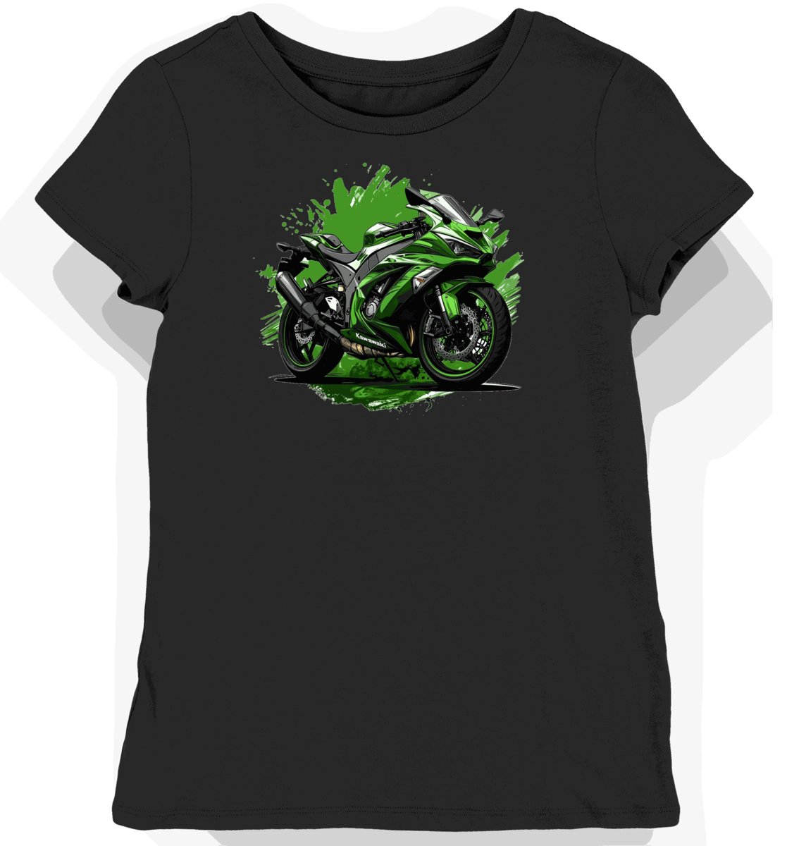 Koszulka damska czarna z dynamiczną grafiką sportowego motocykla XXL