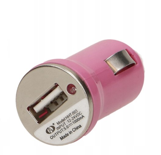 Mała Ładowarka Samochodowa Usb Zapalniczka Różowa