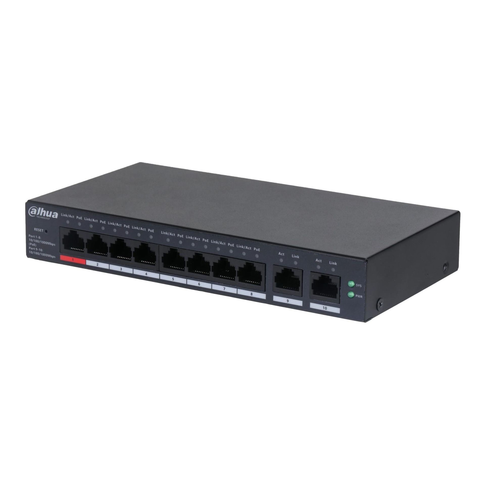 Switch zarządzalny dahua cs4010-8gt-60 8x1gbe 2x1gbe uplink poe 60w