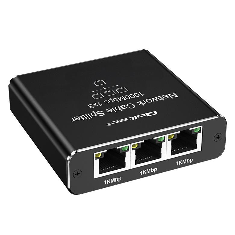 Qoltec Switch niezarządzalny  mini rozdzielacz splitter 1x3 port rj45 1000mbps usb-c aluminium