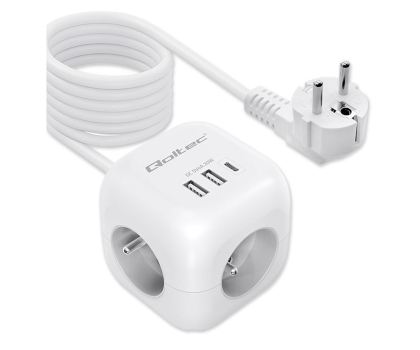 Qoltec Kostka zasilająca przedłużacz 6w1 3x AC 2x USB 1x USB-C 2m