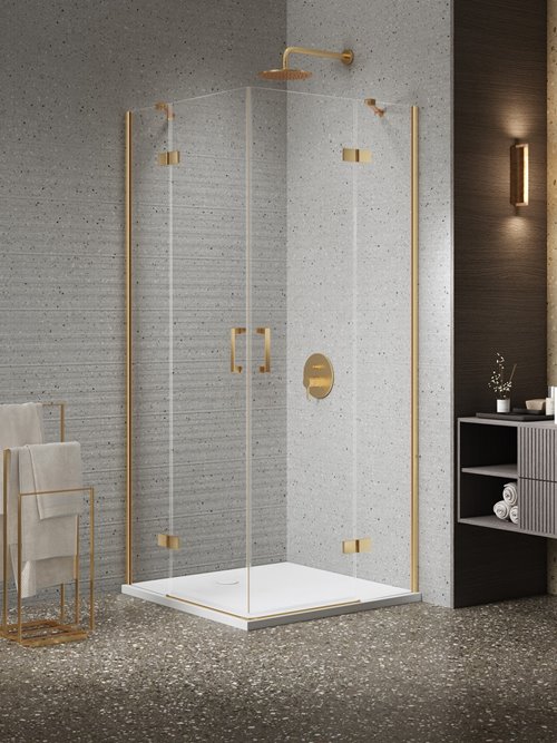 Kabina prysznicowa drzwi podwójne kolor złoto szczotkowane 90x80 cm K-4465 New Trendy Nesta Gold Brushed