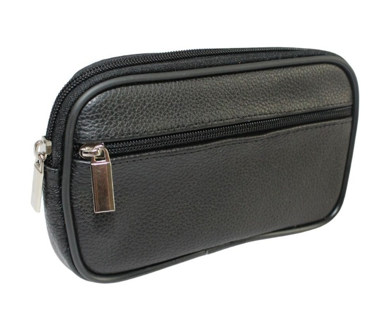 Skórzane Etui Na Telefon MAGRE (PL) Płaska Saszetka JÓZEK Na Pasek Z Suwakiem Na Smartfona CZARNY 18,5 x 11 x 3 [cm]