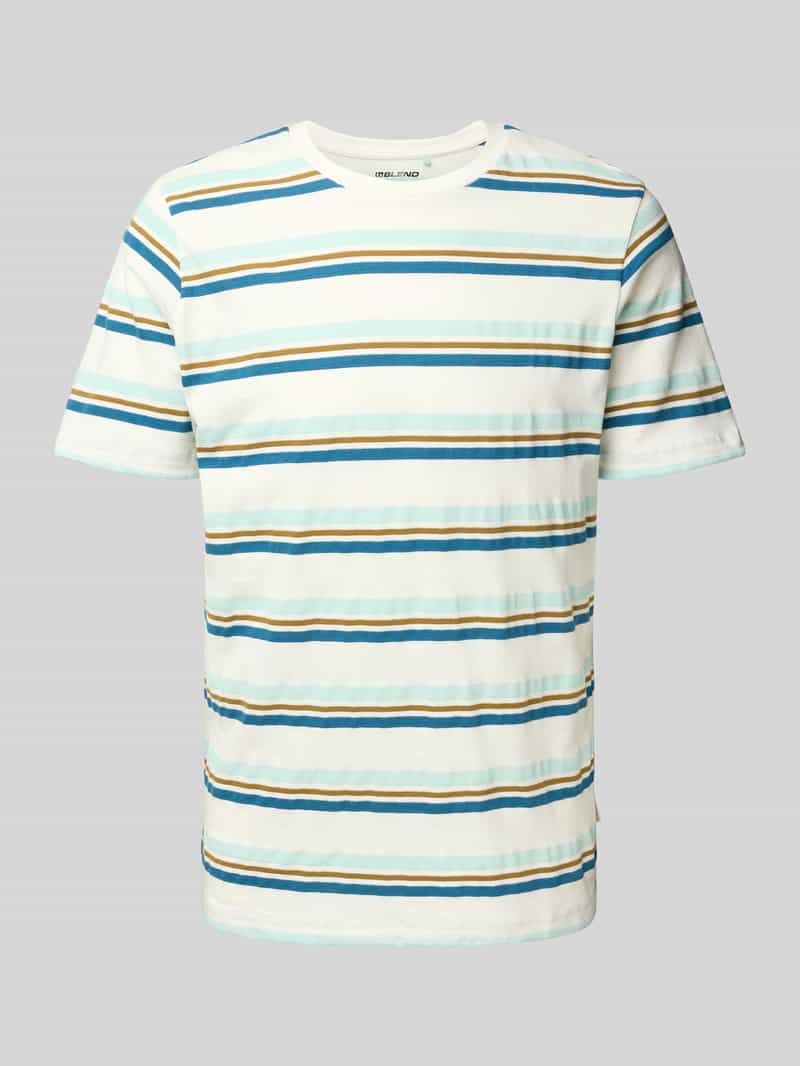 T-shirt z prążkowanym, okrągłym dekoltem model ‘JAMAS’