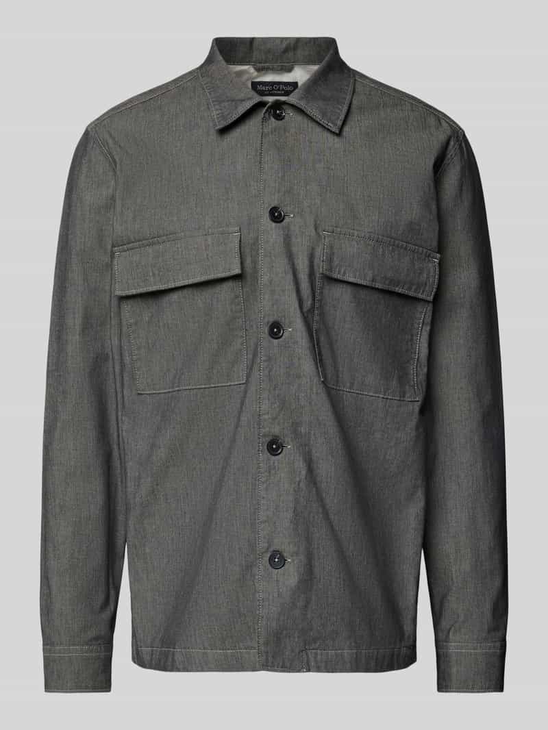 Kurtka koszulowa o luźnym kroju z bawełnianej tkaniny Chambray