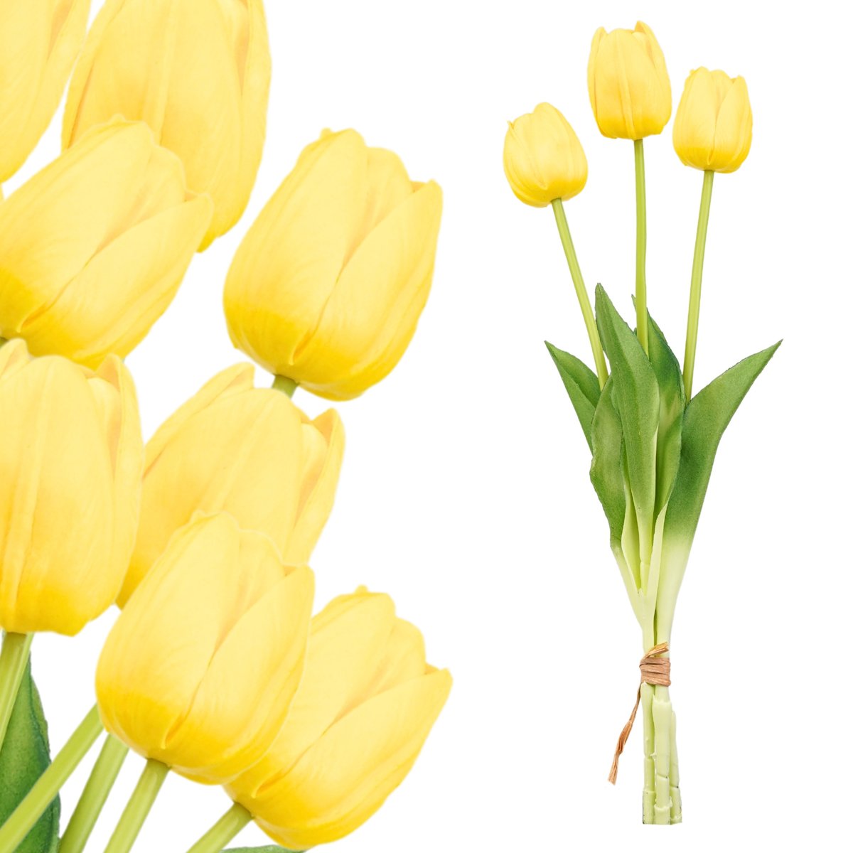 SZTUCZNE TULIPANY 43CM ŻÓŁTE KWIATY GUMOWE LIŚCIE PIANKOWA GŁÓWKA DO WAZONU
